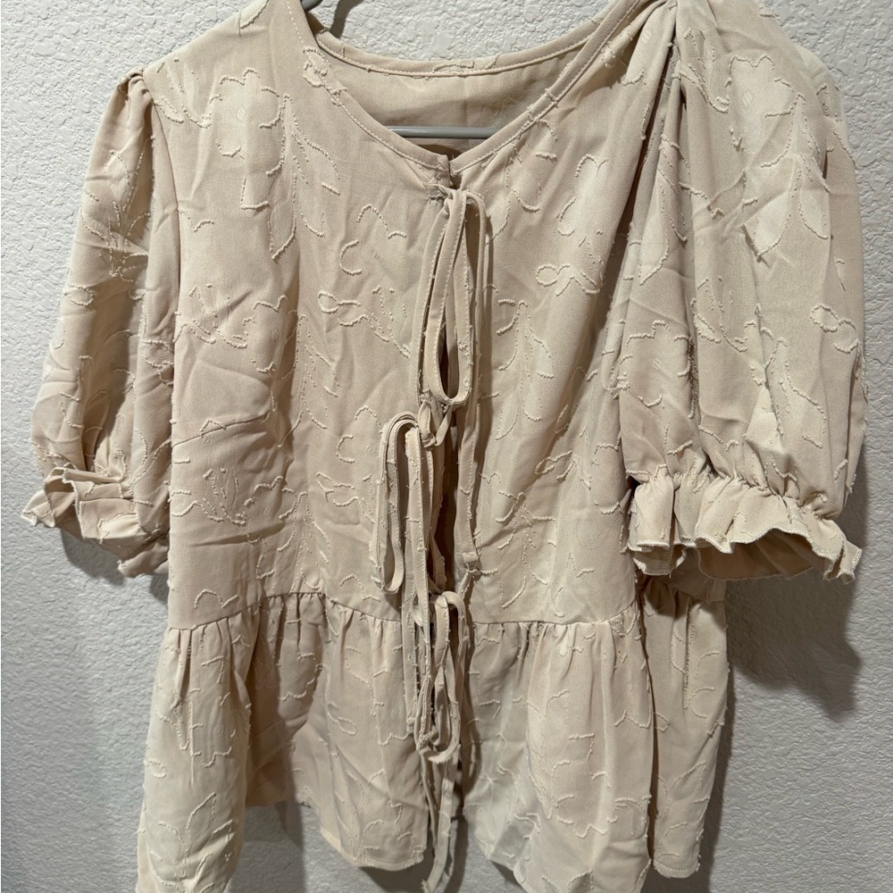 Elegant Cream Women's front tie blouse